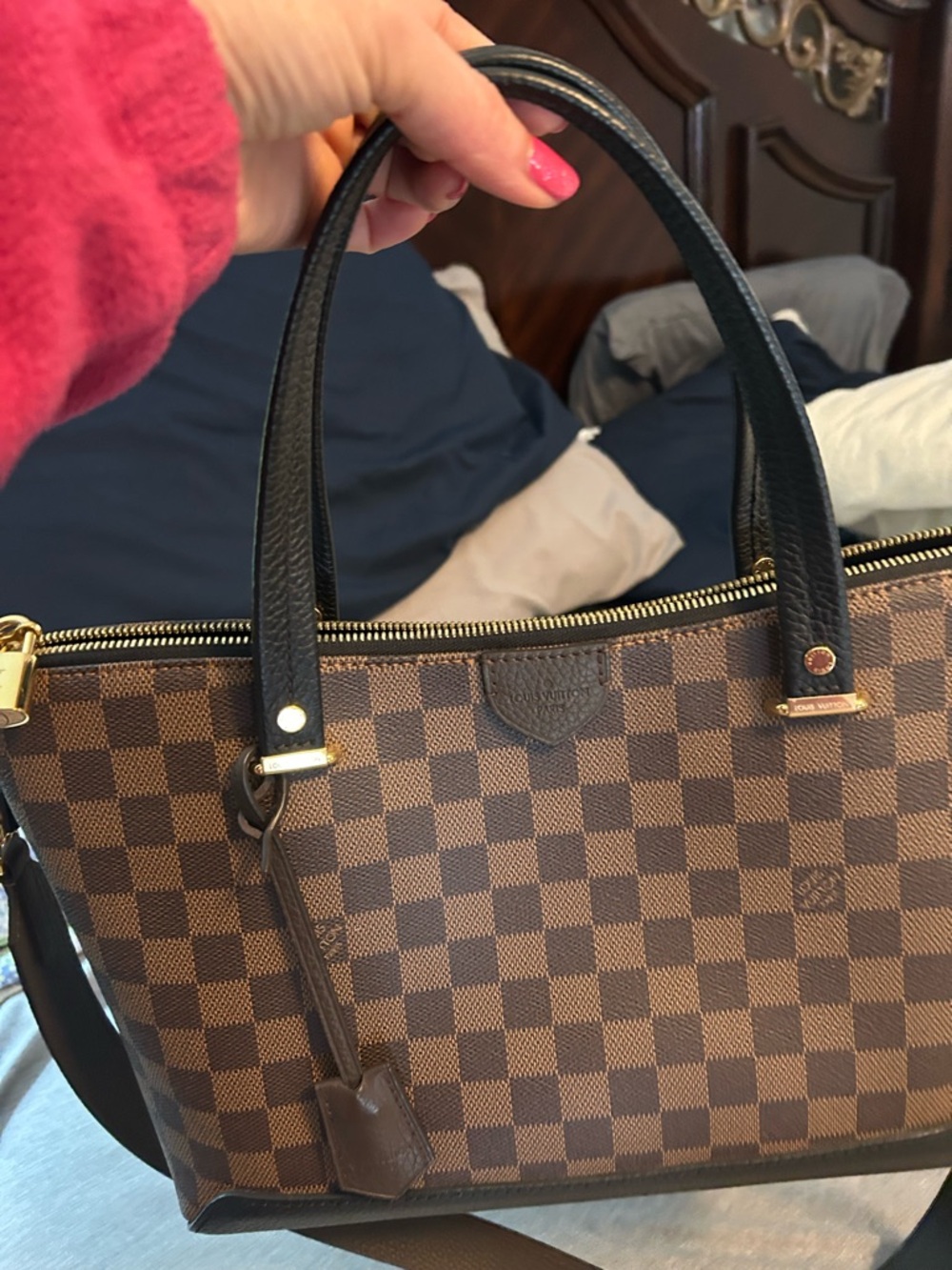 Louis Vuitton Brown Damier Ebene Canvas Tote with Gold Hardware - Picture 5 of 10